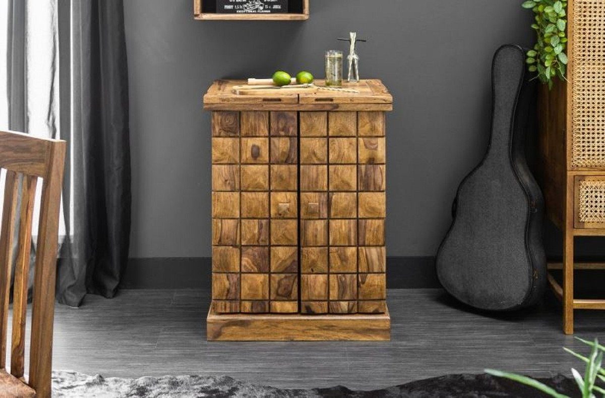 Casa Padrino Barschrank Designer Barschrank Naturfarben / Braun 65-130 x 50 x H. 90 cm - Moderner Massivholz Weinschrank mit 2 Türen und Schublade - Barmöbel