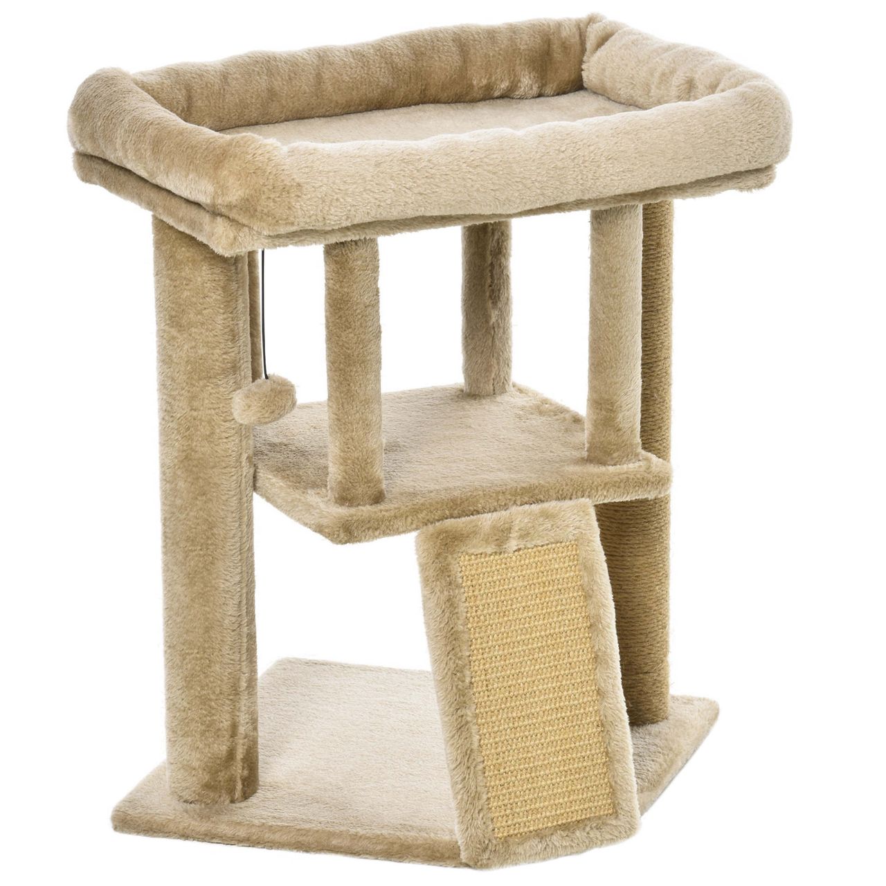 PawHut Kratzbaum mit Jute-Kratzmatte Katzenhaus Liegeplattform Spielball Kaffee