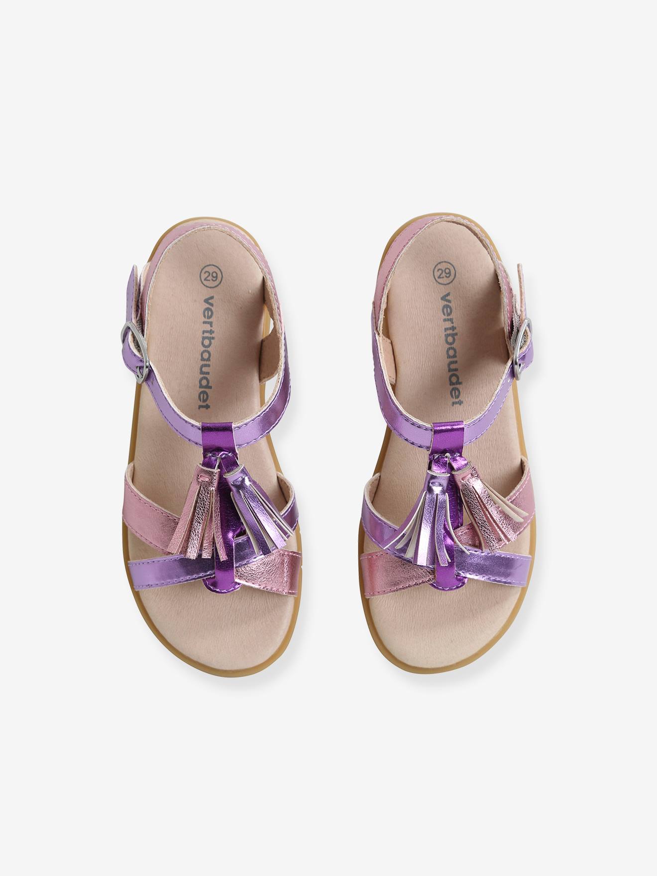 Sandales fantaisie pompons fille violet
