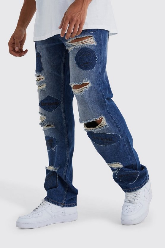Lockere zerrissene Jeans mit Applikation
