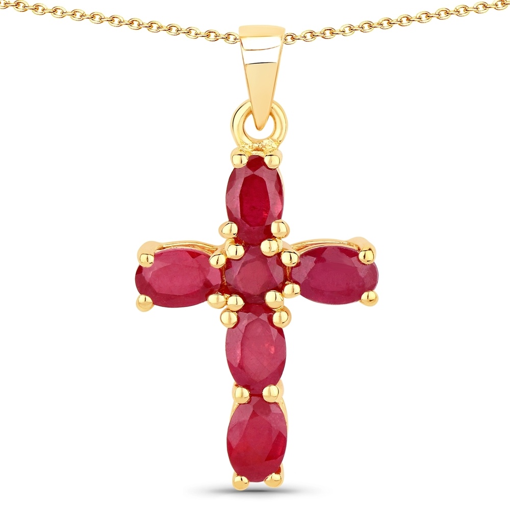 Rafaela Donata Chaîne Croix Argent sterling Rubis (verre rempli) en Or jaune Bijoux