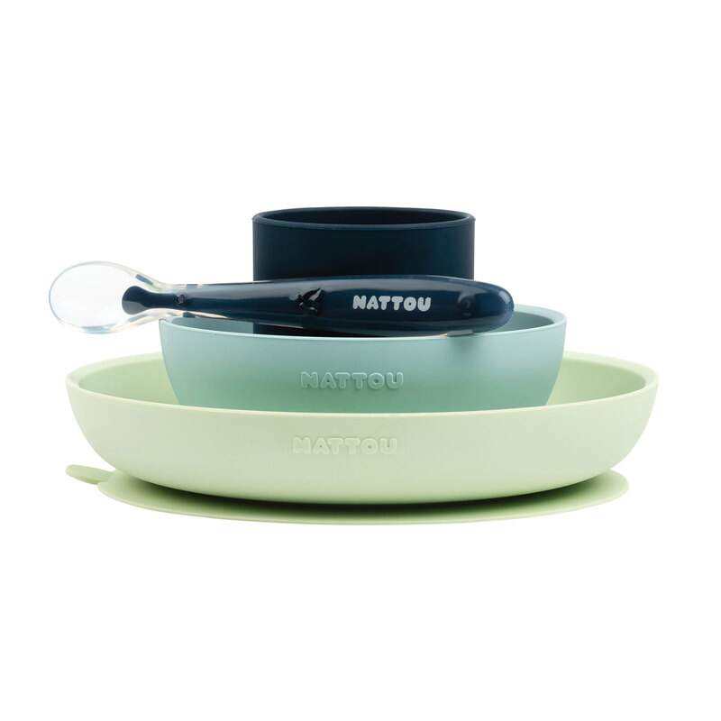 Coffret repas 4 pièces en silicone bleu et vert Nattou