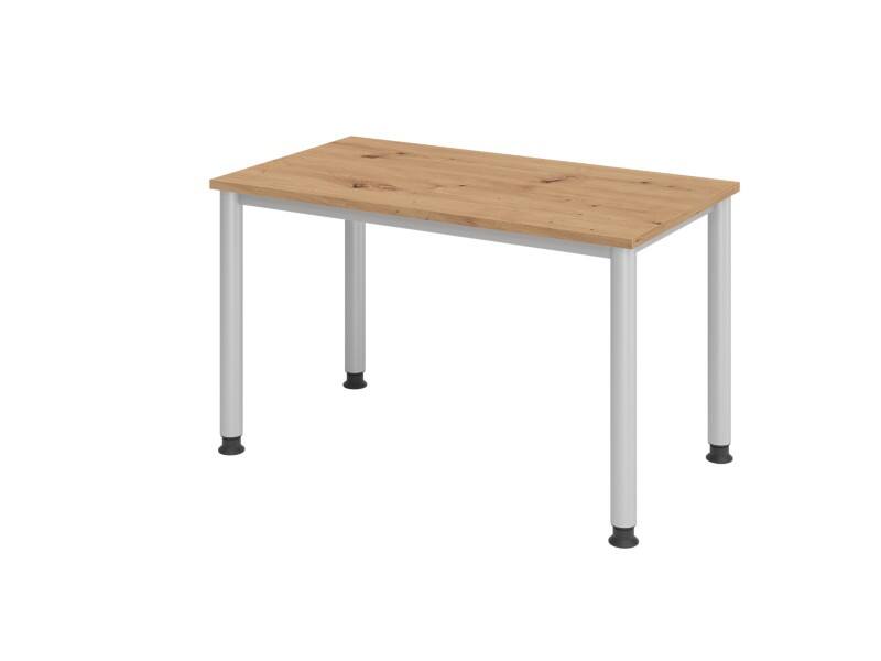 Hammerbacher VHS612/R/S Höhenverstellbarer gerader Schreibtisch mit 4 Füßen Express Q Eiche, Silber 1.200 x 672 x 685 - 810 mm