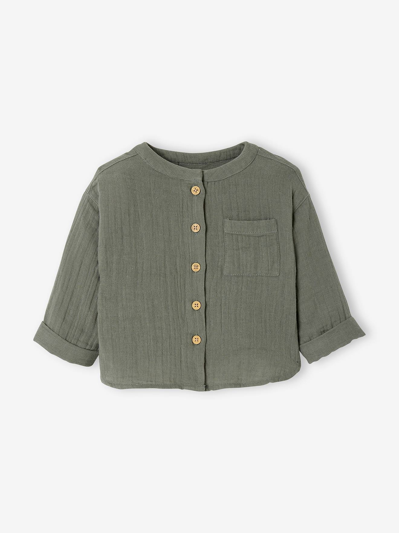 Chemise col mao bébé en gaze de coton personnalisable caramel