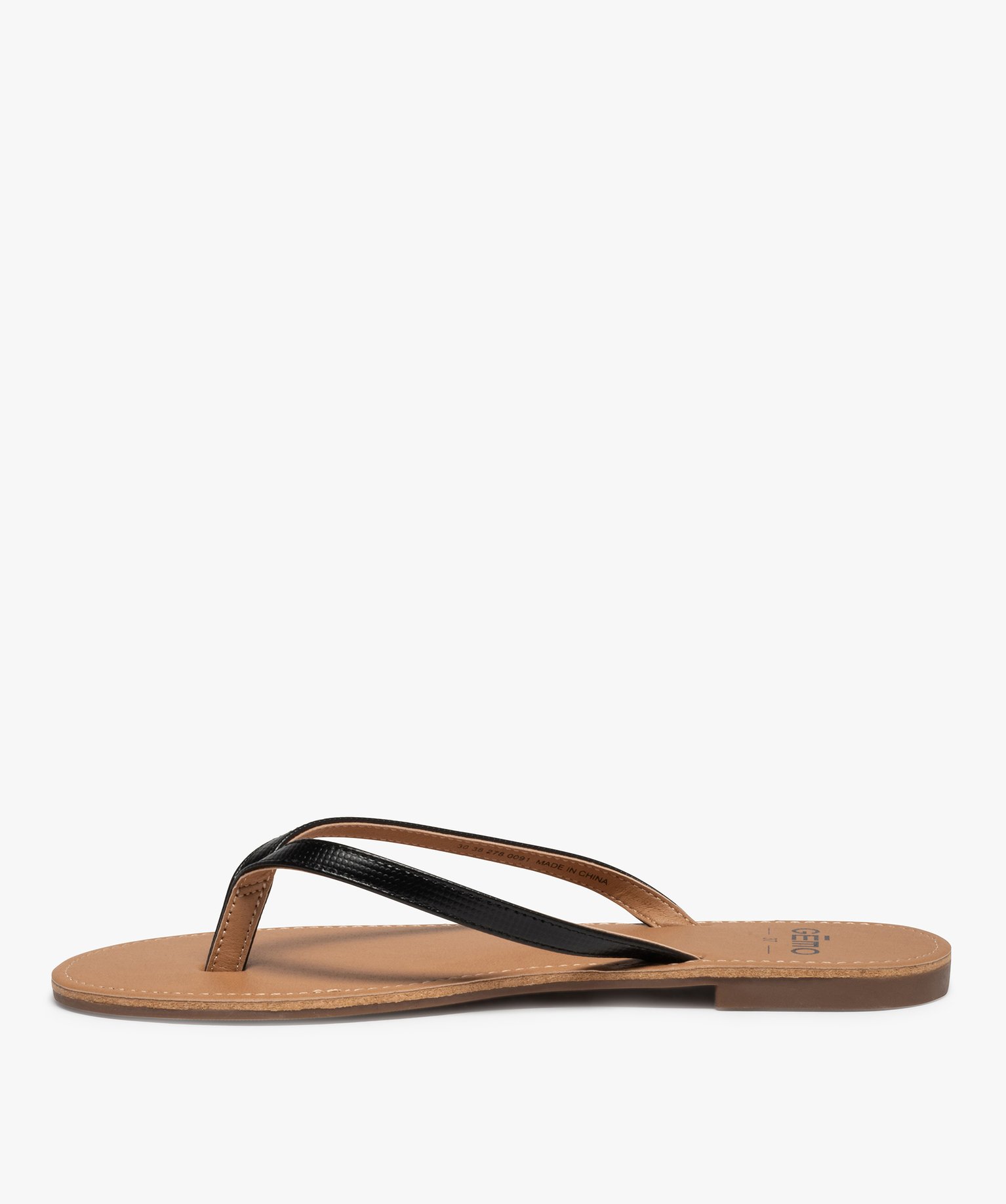 Tongs femme à petit talon plat et lanières fines noir | GEMO