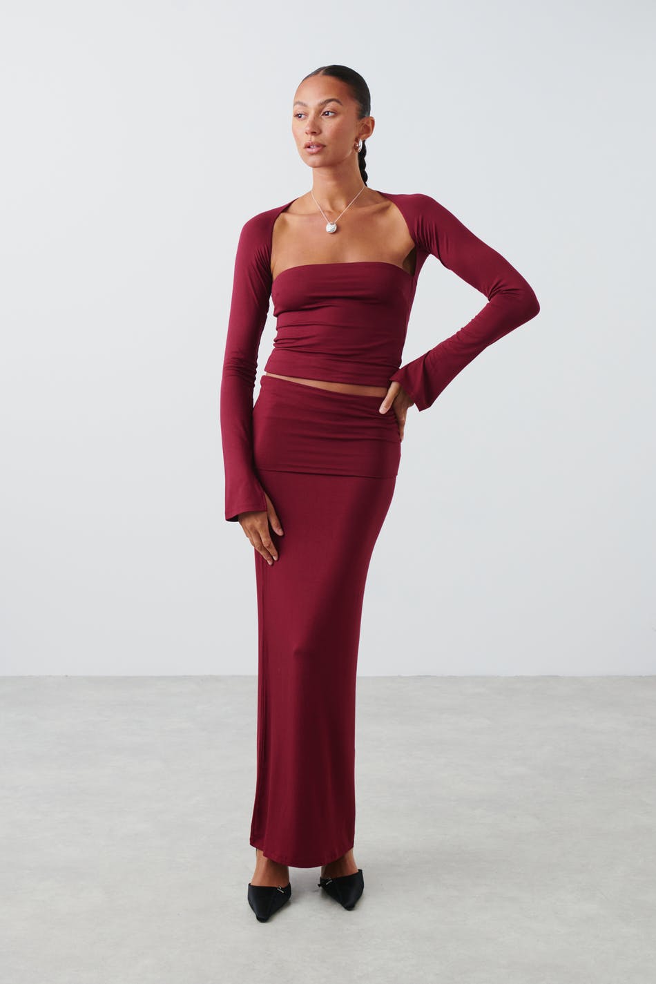 Soft touch folded maxi skirt