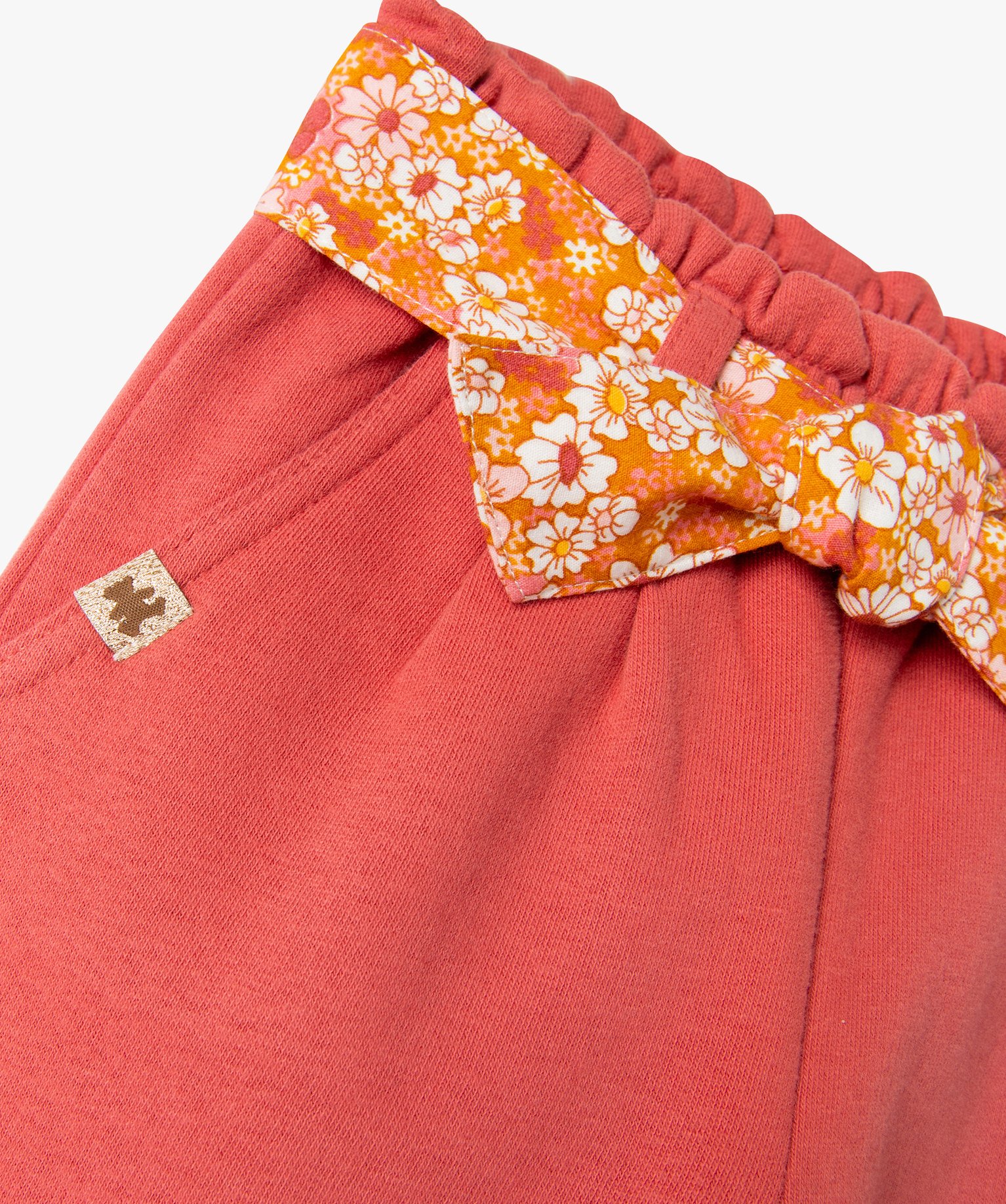 Pantalon carotte en molleton avec ceinture fleurie bébé fi... rose fonce | GEMO