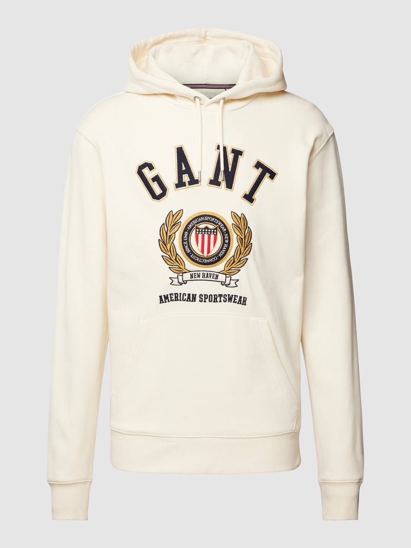 Hoodie mit Label-Stitching Modell 'CREST' in offwhite
