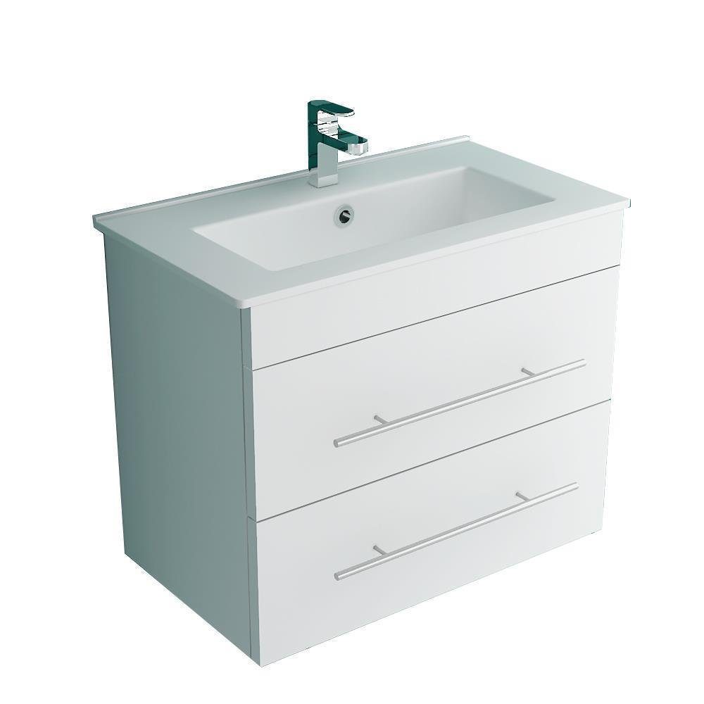 Alpenberger Waschbecken & Badunterschrank Weiß - Badmöbel Gäste WC mit Handwaschbecken (Vormontiertes Komplett-Set - Waschplätze, 2-St., 60cm Breit Waschtisch mit Keramikbecken), hygienisch durch Lotuseffekt, Soft-Close Schubladen