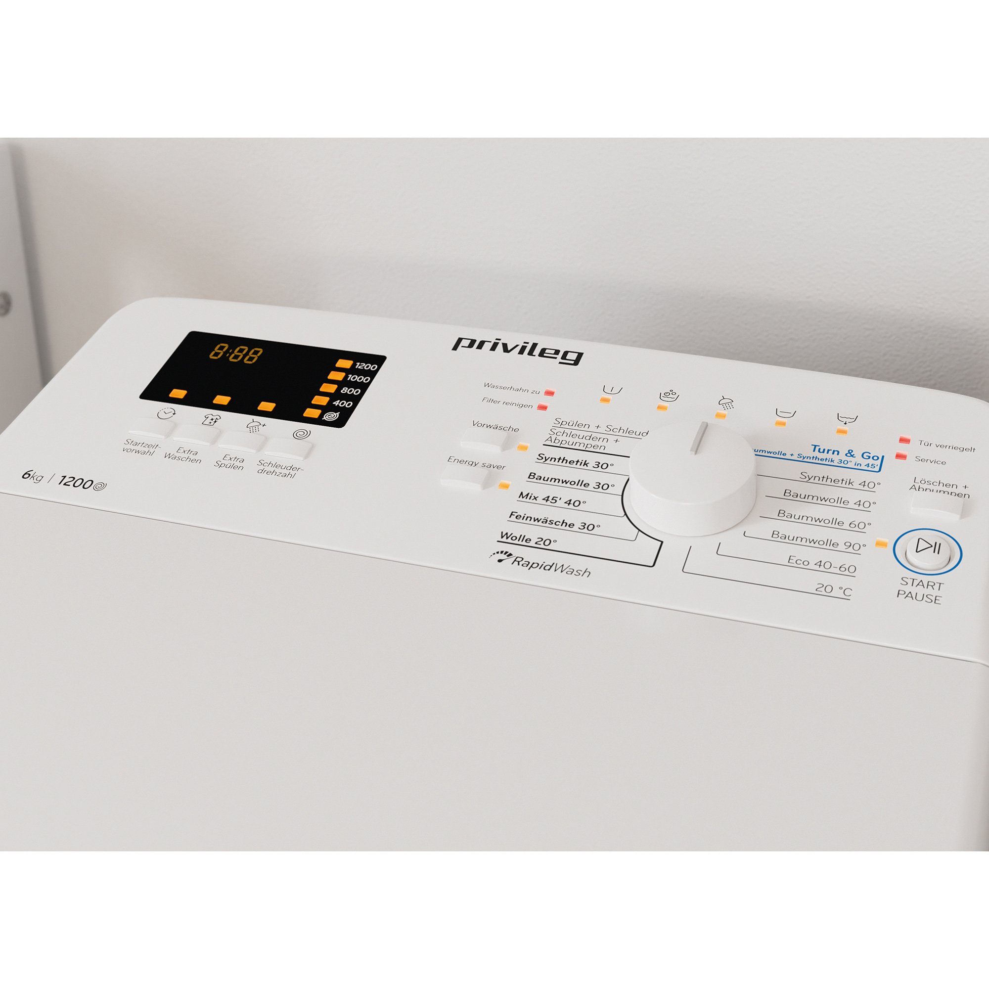 Privileg Waschmaschine Toplader PWT D61253P N (DE), 6 kg, 1200 U/min, Mehrfachwasserschutz+, Turn&Go, Rapid Wash, 14 Programme