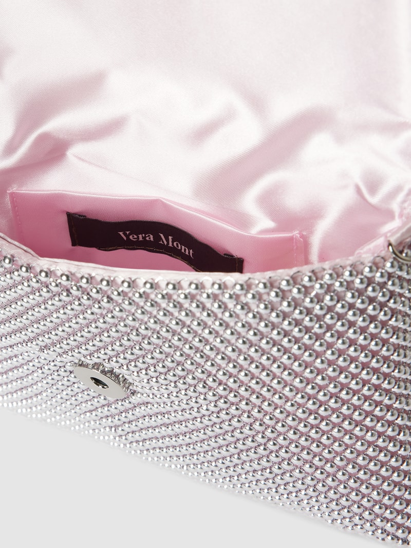 Handtasche mit Ziersteinbesatz in metallic rosa