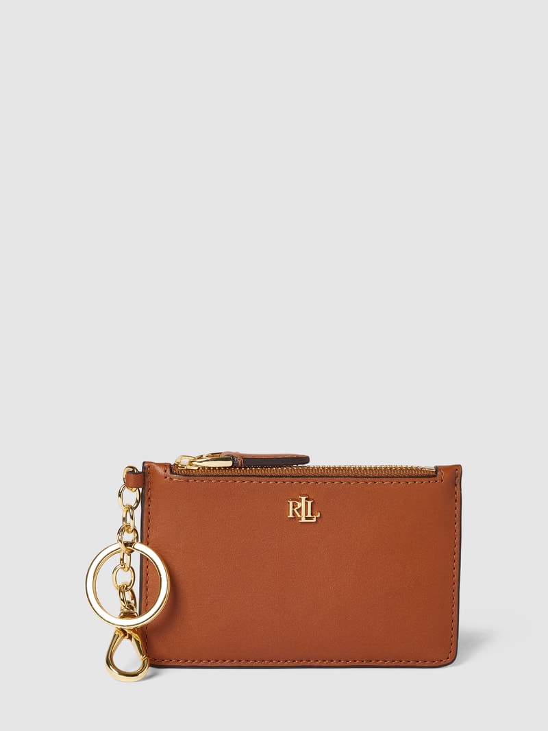 Kartenetui mit Label-Applikation Modell 'ZIP' in cognac