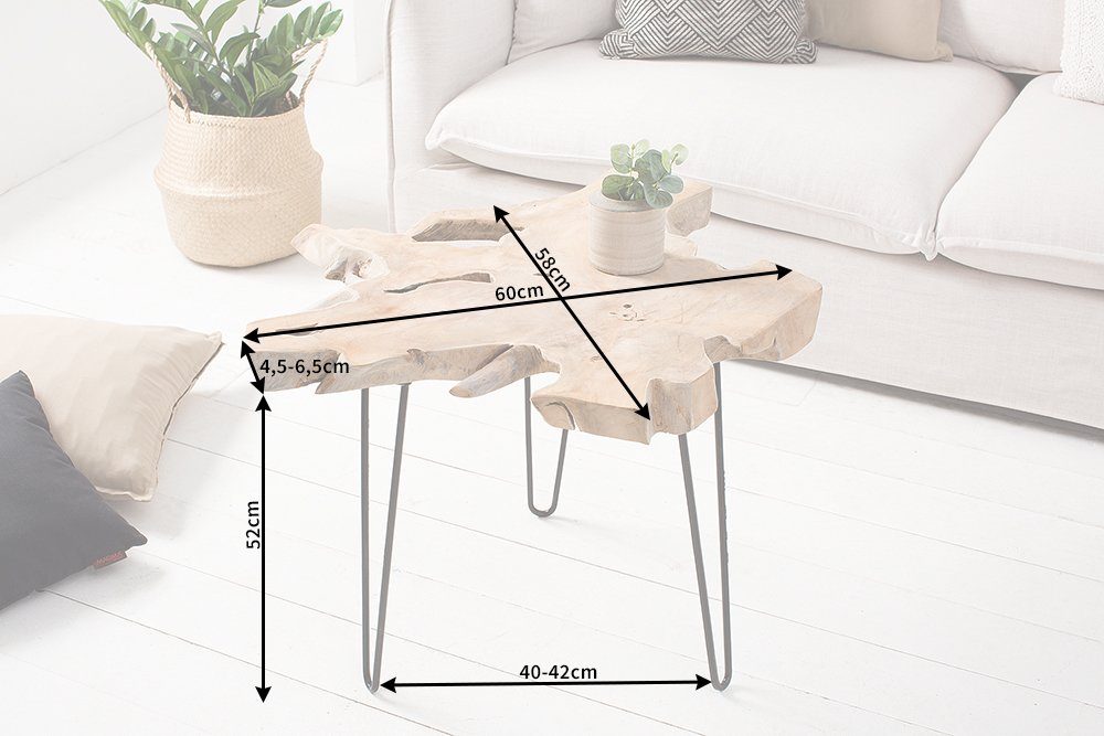 riess-ambiente Beistelltisch WILD 60cm natur, Massivholz · Couchtisch · Hairpin Legs · Baumscheibe · Teakholz