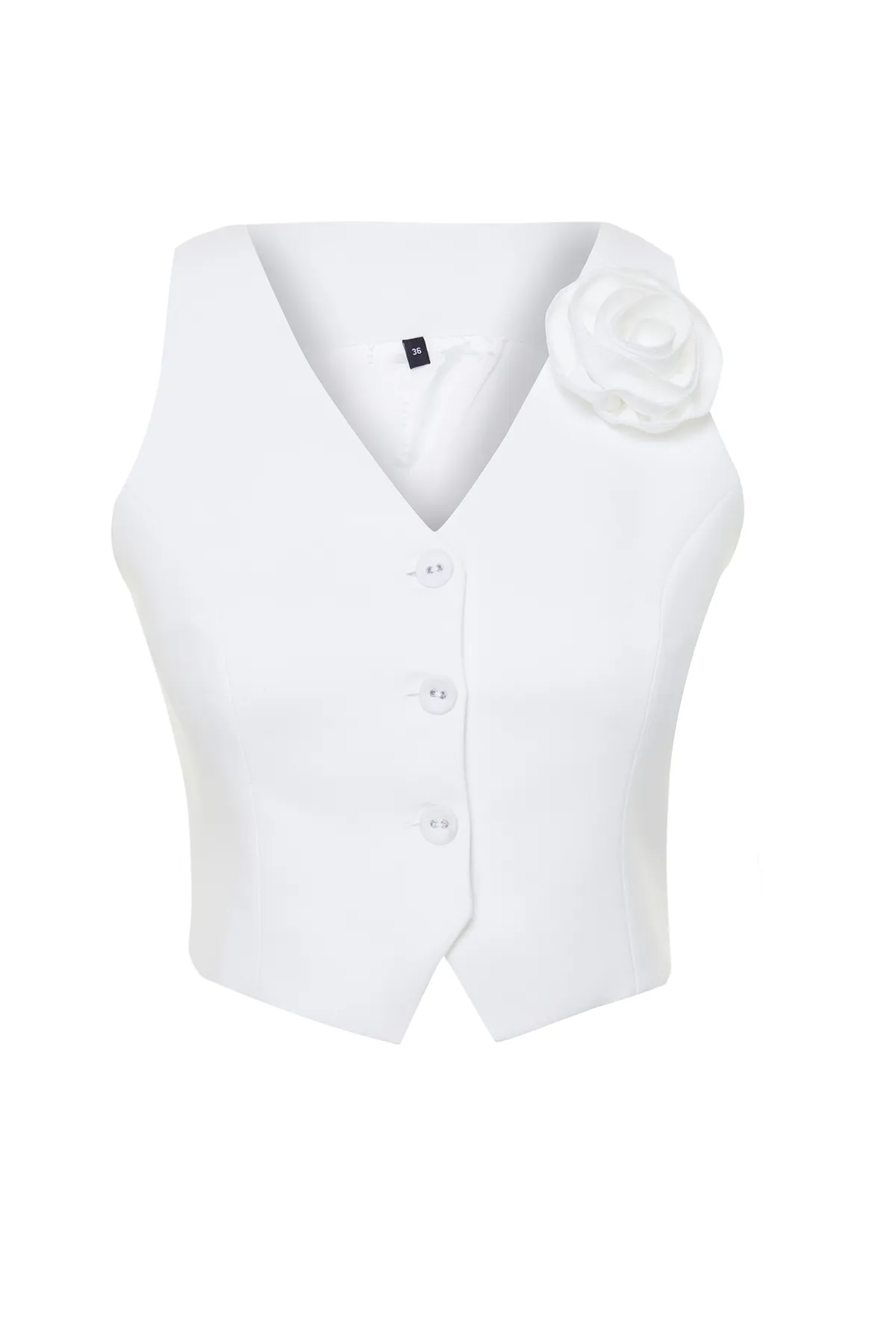 Trendyol Collection  Ecru taillierte, rosafarbene, detaillierte Webweste TWOSS24YE00026