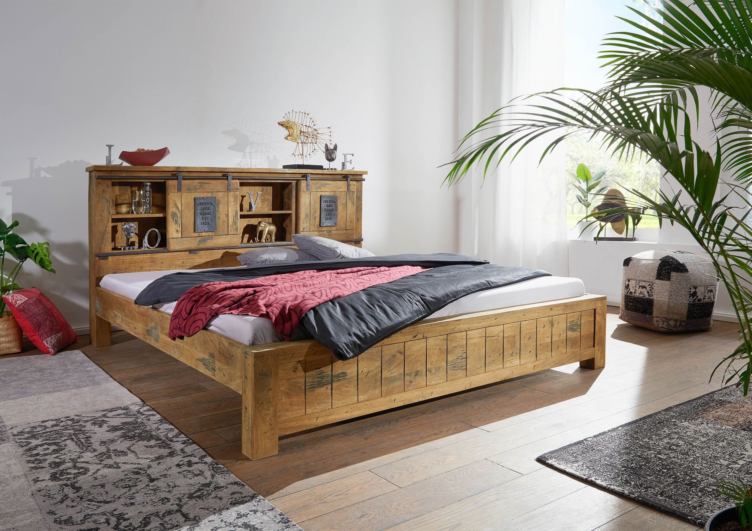 Massivmoebel24 Massivholzbett Bett Mango 140x200 natur lackiert RAILWAY #172