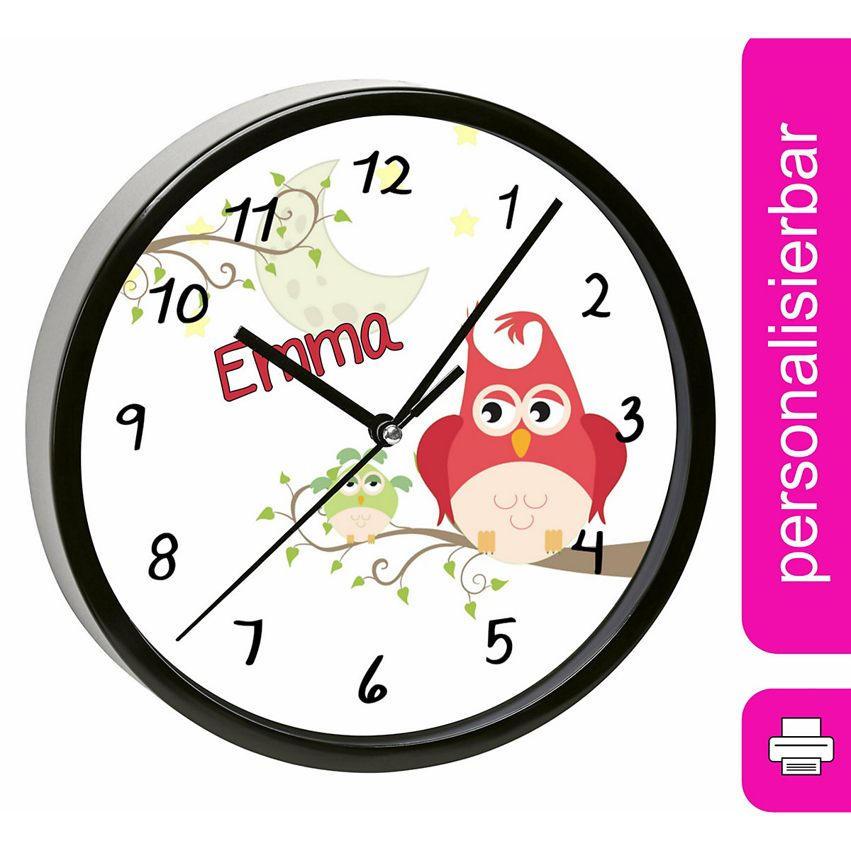 Kinder Wanduhr personalisiert mit Name Eule Mama