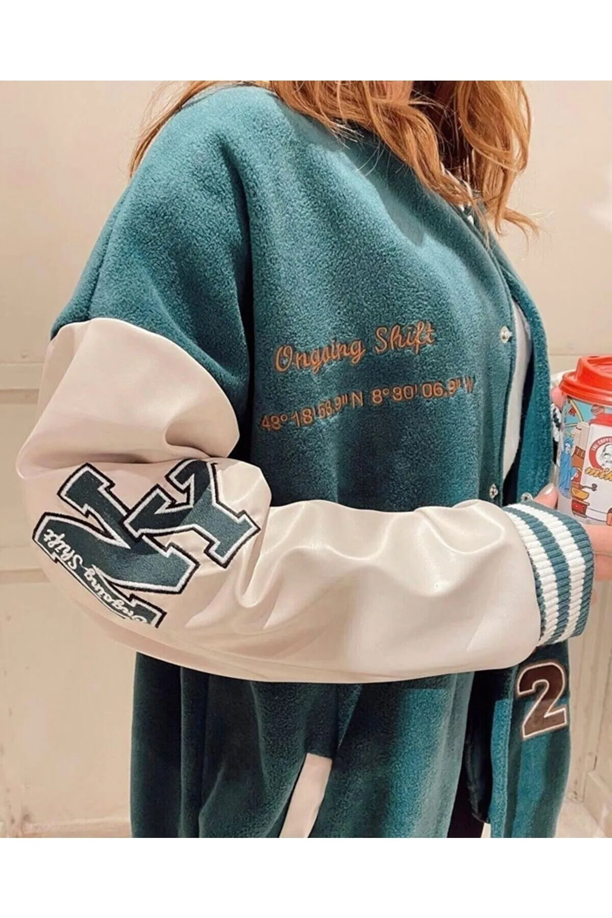 VOLT CLOTHİNG  Grüne Unisex-Collegejacke aus Fleece „Crystal 1989“ in Übergröße