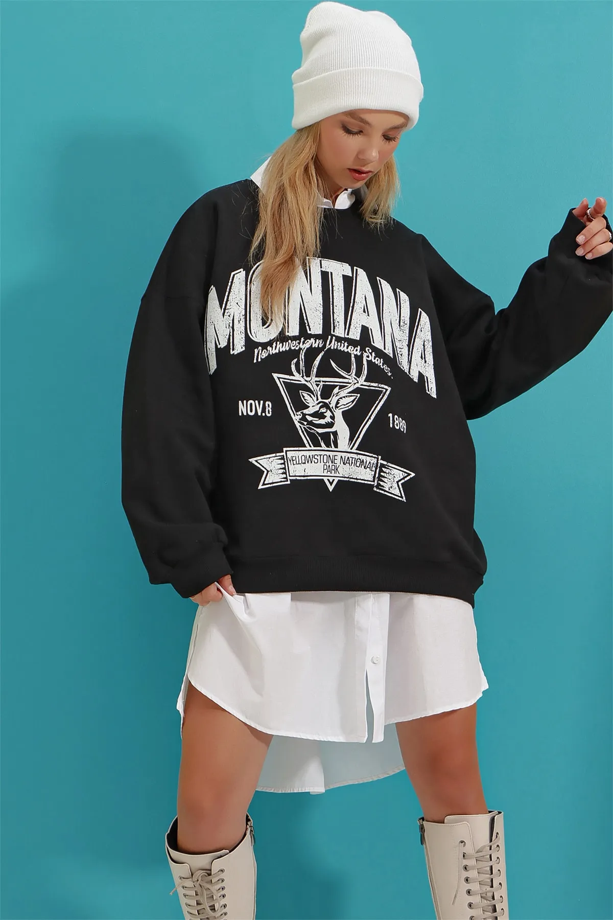 Trend Alaçatı Stili  Sweatshirt - Schwarz - Oversized