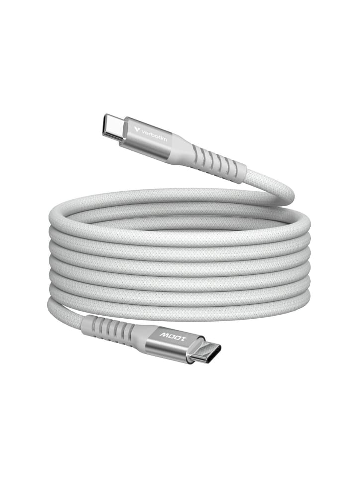 COFI 1453 Verbatim USB-C zu USB-C 1,2m Kabel 100W Schnellladen mit Magnet in Grau günstig kaufen 120 cm