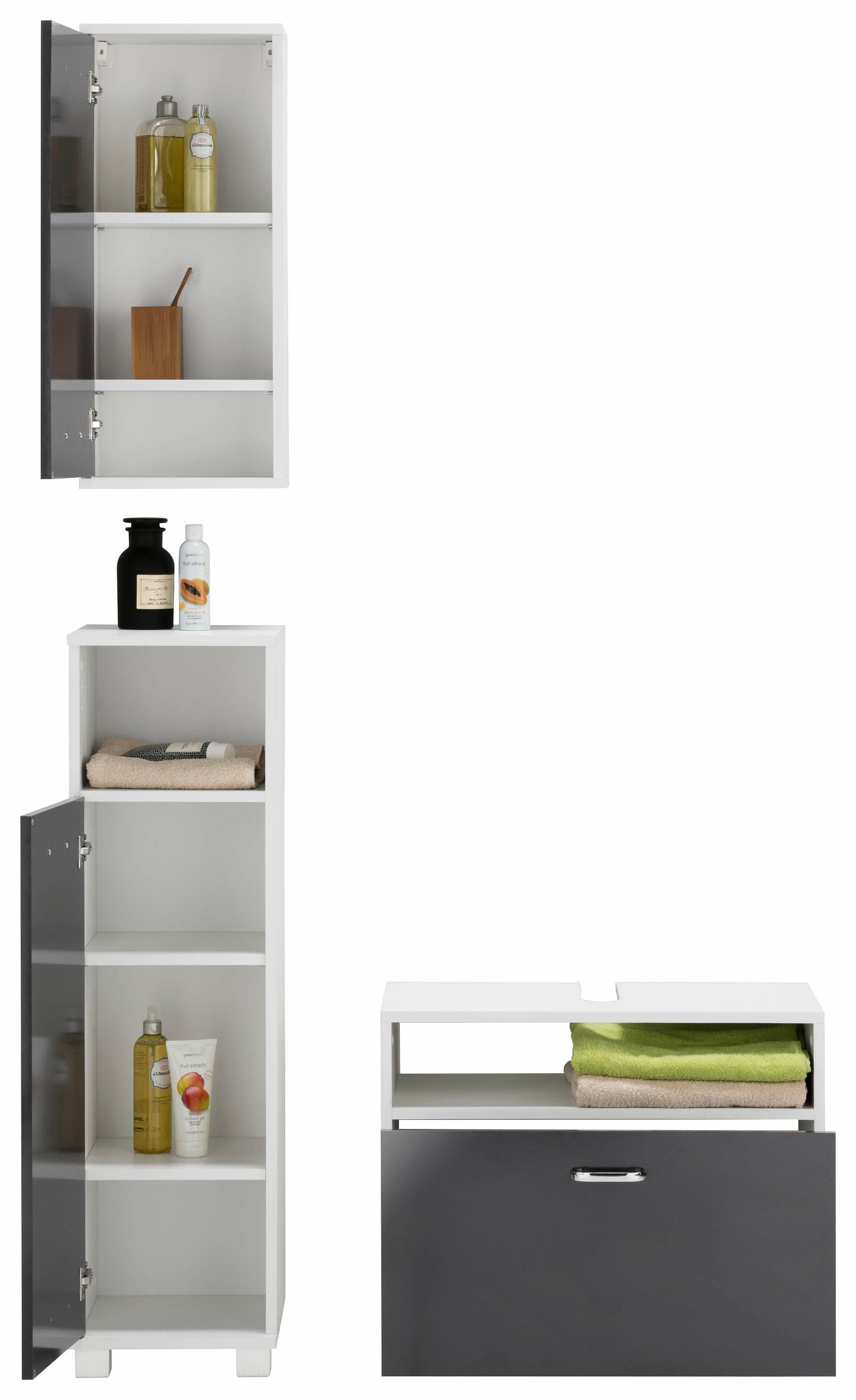 Schildmeyer Badmöbel-Set Colli, (Set, 3-St), aus Hochschrank, Waschbeckenunterschrank und Hängeschrank