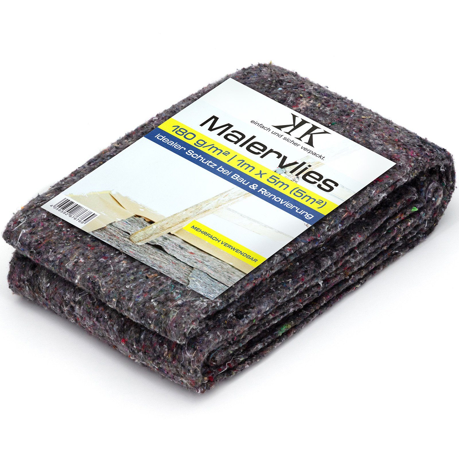 KK Verpackungen Bodenschutzvlies, Malervlies Abdeckvlies Grau 1 m x 5 m PE-Folie 180 g/m²