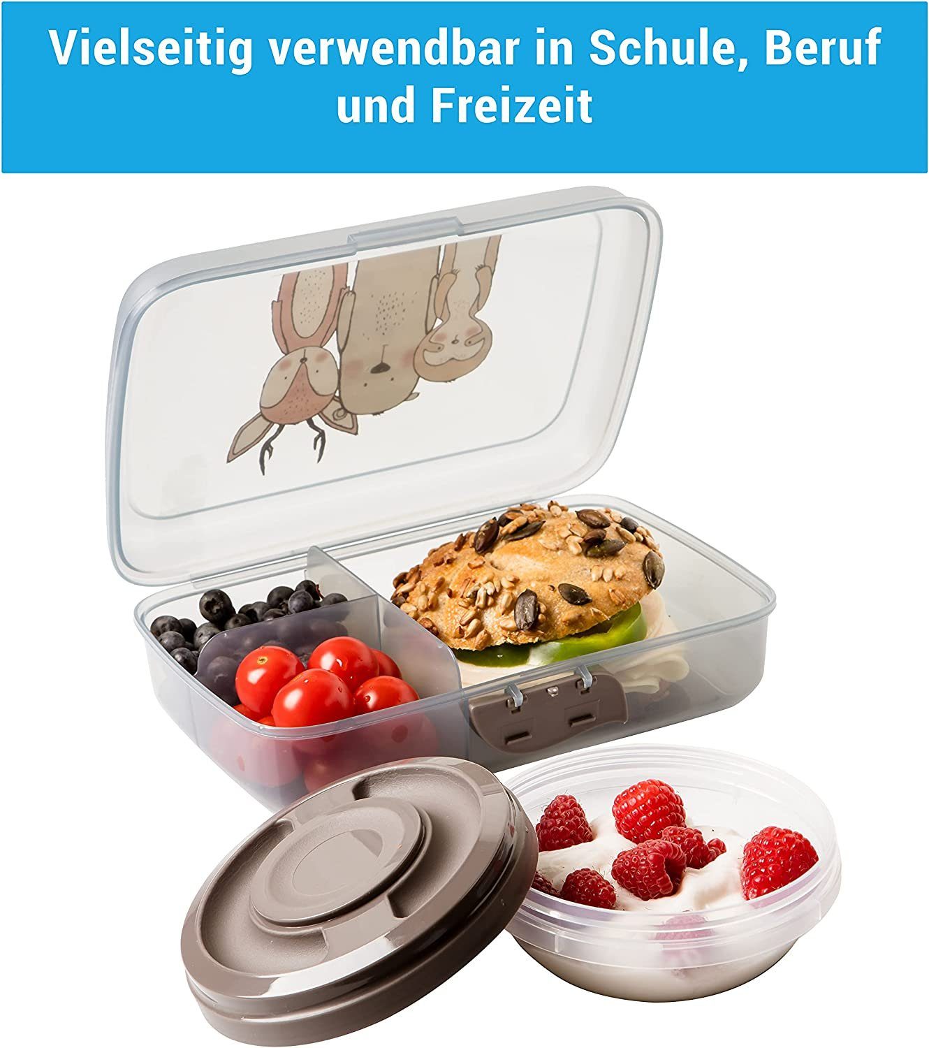 Centi Lunchbox Brotdose Kinder mit Fächern, Lunchbox Kinder mit Trennfächern, Kunststoff, (Spar-Set, 2-tlg., 2x Brotdosen + 2x Schraubdeckeldosen), mit Klickverschluss Brotzeitbox ohne BPA, 100% Recyclebar