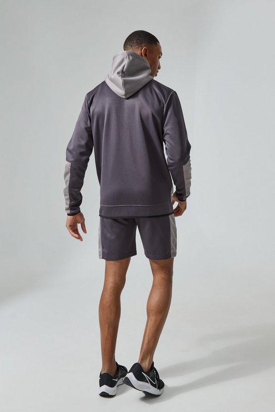 Active kurzer Colorblock Trainingsanzug mit Kapuze und Trichterkragen