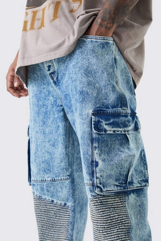Plus Skinny Cargo-Bikerjeans mit Acid-Waschung