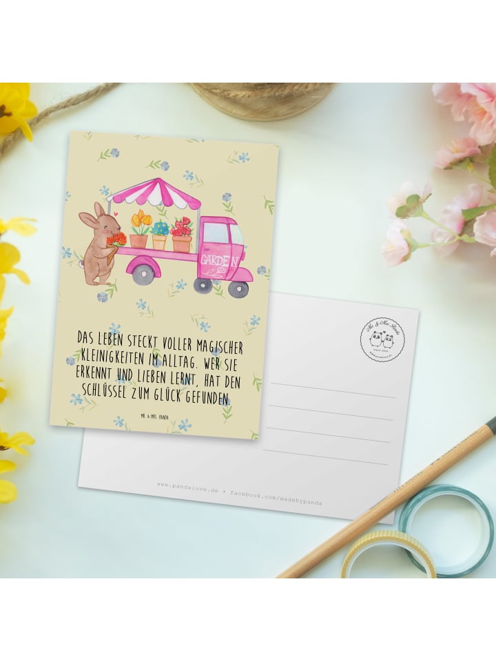 Mr. & Mrs. Panda Postkarte Osterhase Blumenwagen mit Spruch in Blumig günstig kaufen onesize