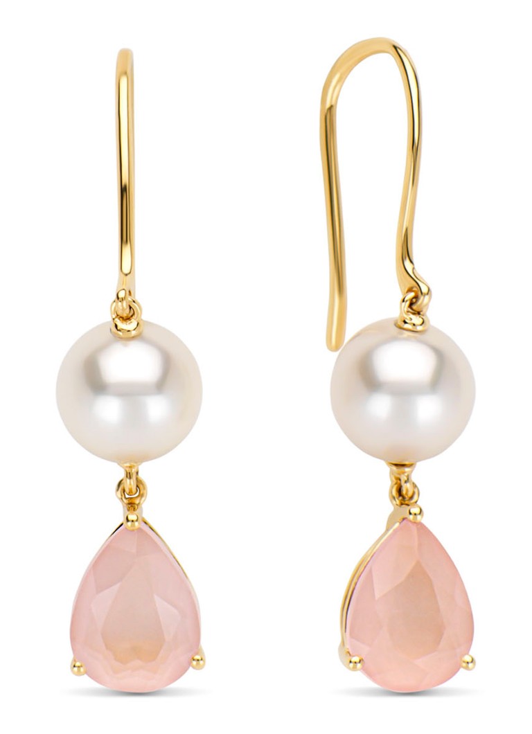 Diamond Point Yellow gold earrings, 2.43 ct rose quartz, Riviera