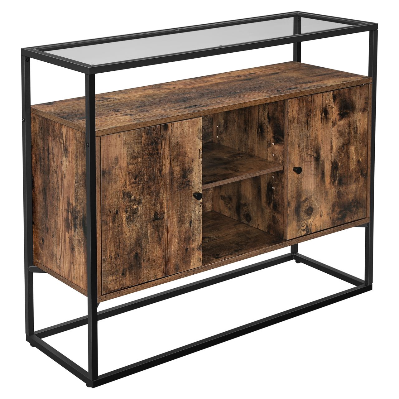 Vasagle Sideboard mit Glasoberfläche und offenen Fächern