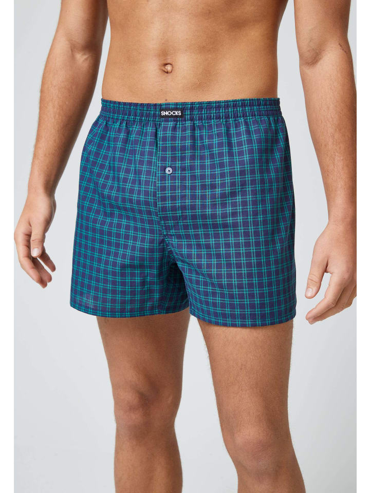 SNOCKS American Woven Boxershorts aus Bio-Baumwolle 3 Stück in Mix (Grüne Muster) günstig kaufen