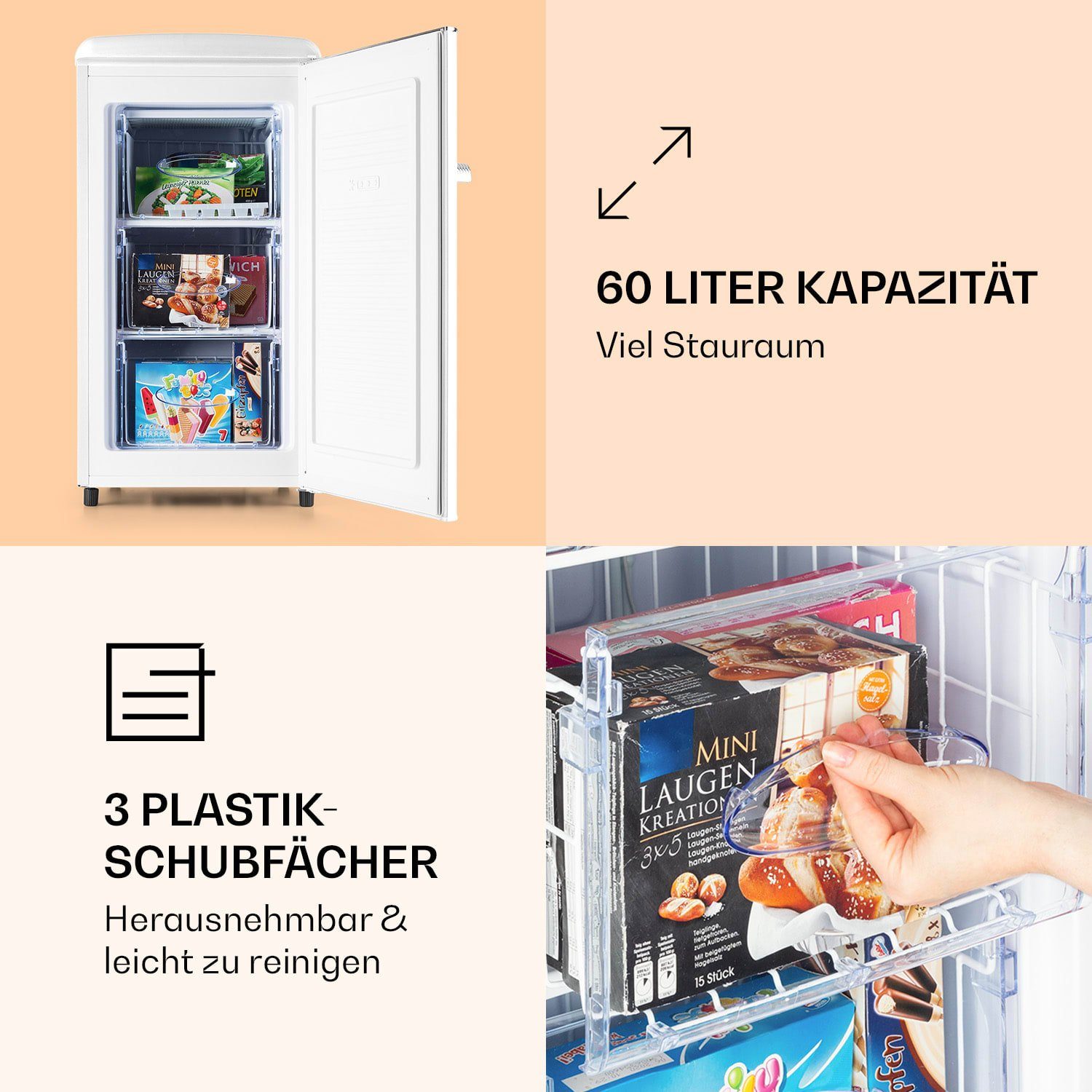 Klarstein Gefrierschrank HEA20-Laika65-Cre 10036171, 91 cm hoch, 47 cm breit