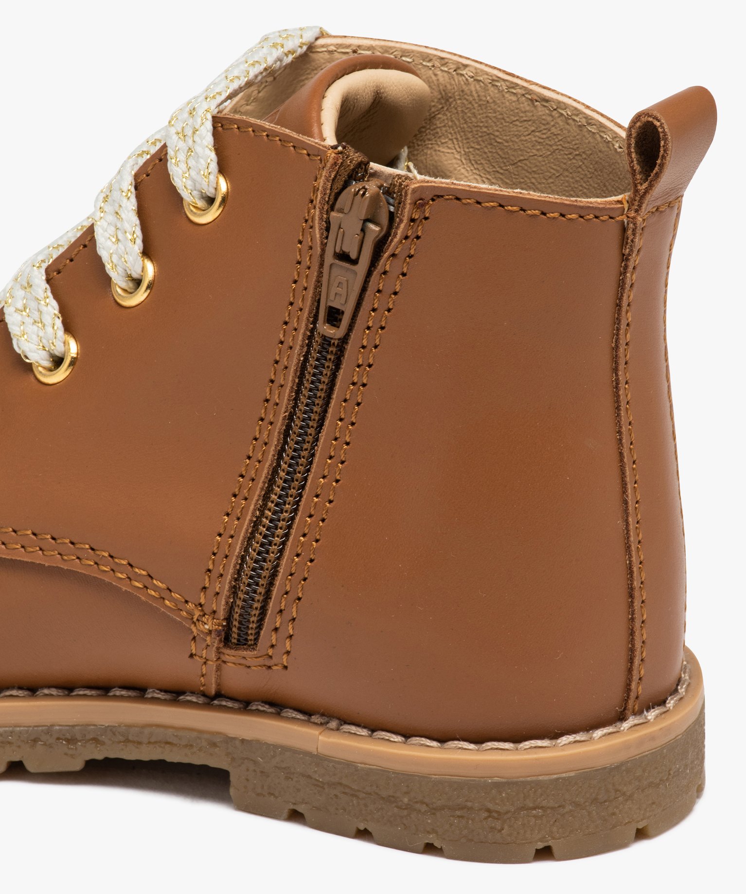 Boots bébé fille en cuir uni avec lacets irisés et à zip camel | GEMO