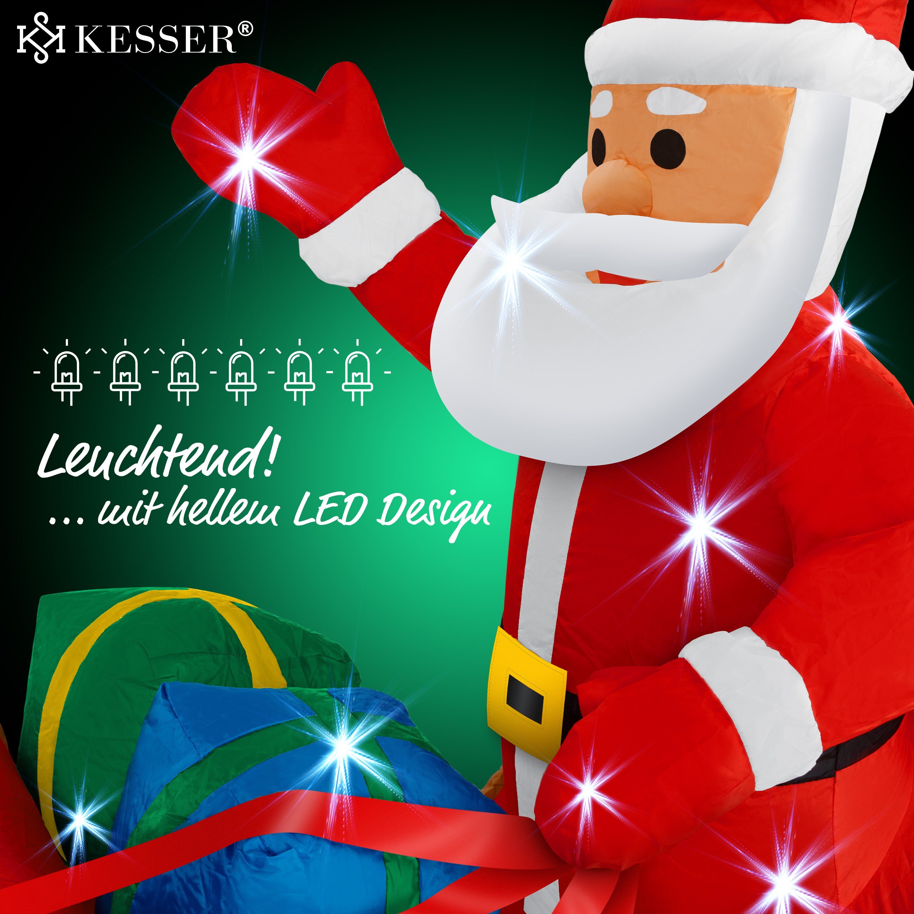 KESSER Weihnachtsfigur, Aufblasbarer Weihnachtsmann Schlitten XXL Nikolaus Rentier