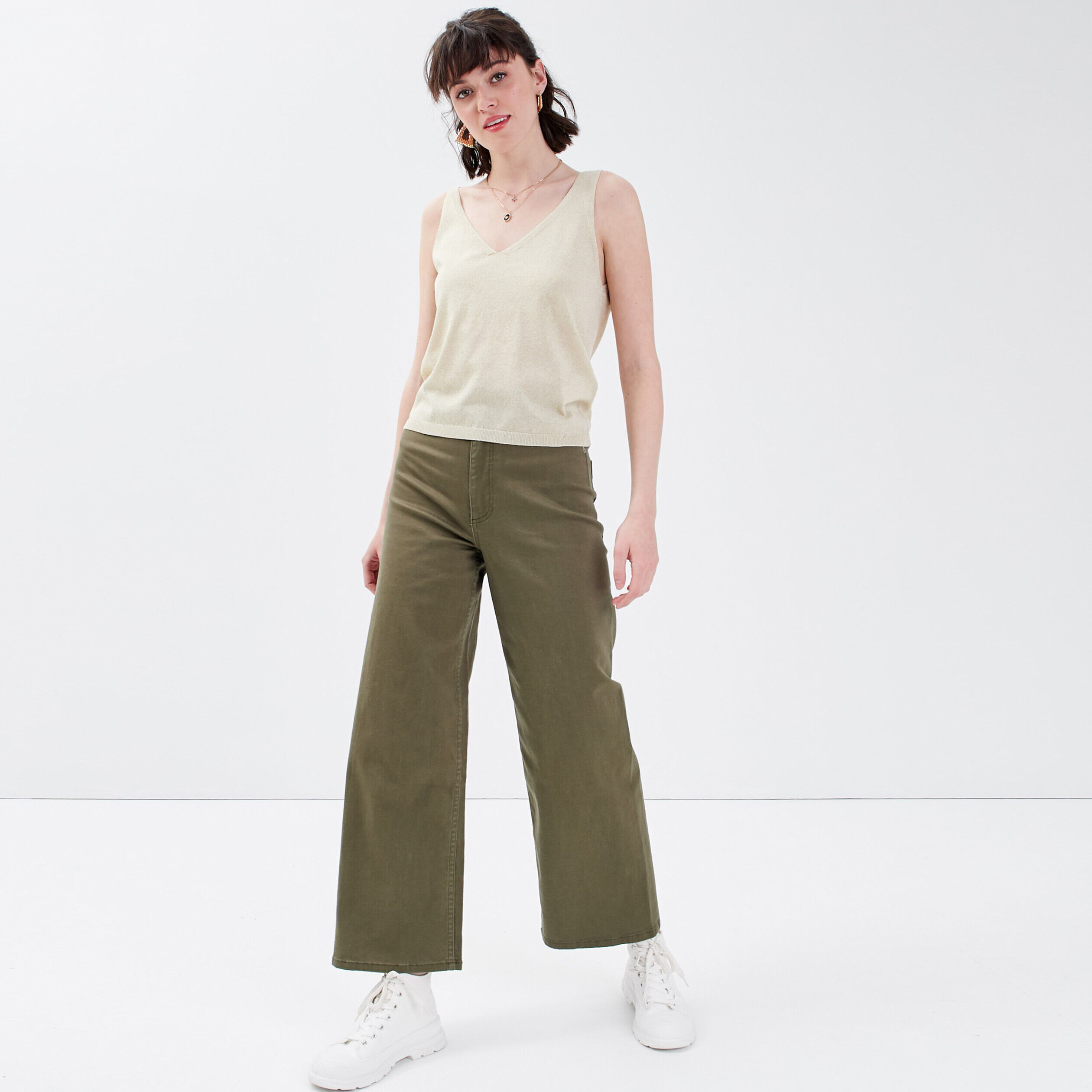 Pull débardeur col en V ecru femme | Cache Cache