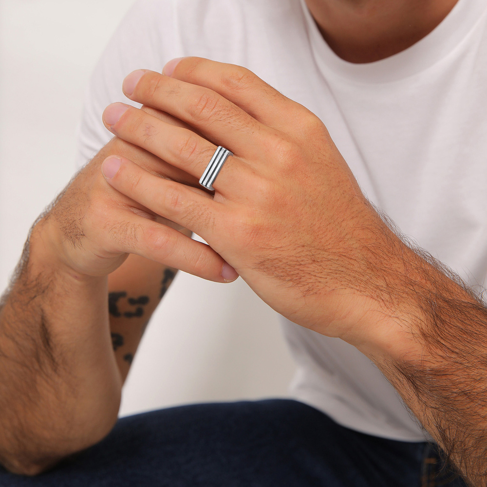 Elli PREMIUM Elli PREMIUM Bague Femmes Sceau Rectangle Rainures en Argent Sterling 925 Rhodié Bague