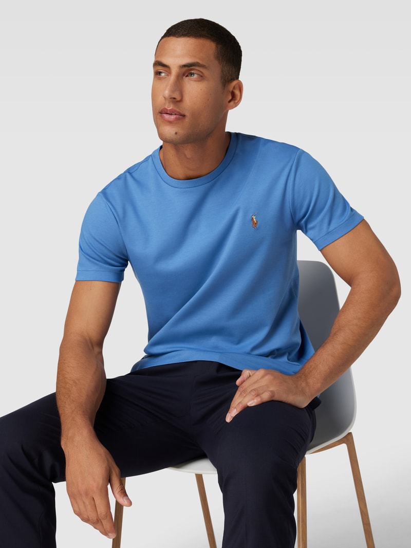 T-Shirt mit Streifenmuster Modell 'PIMA' in rauchblau