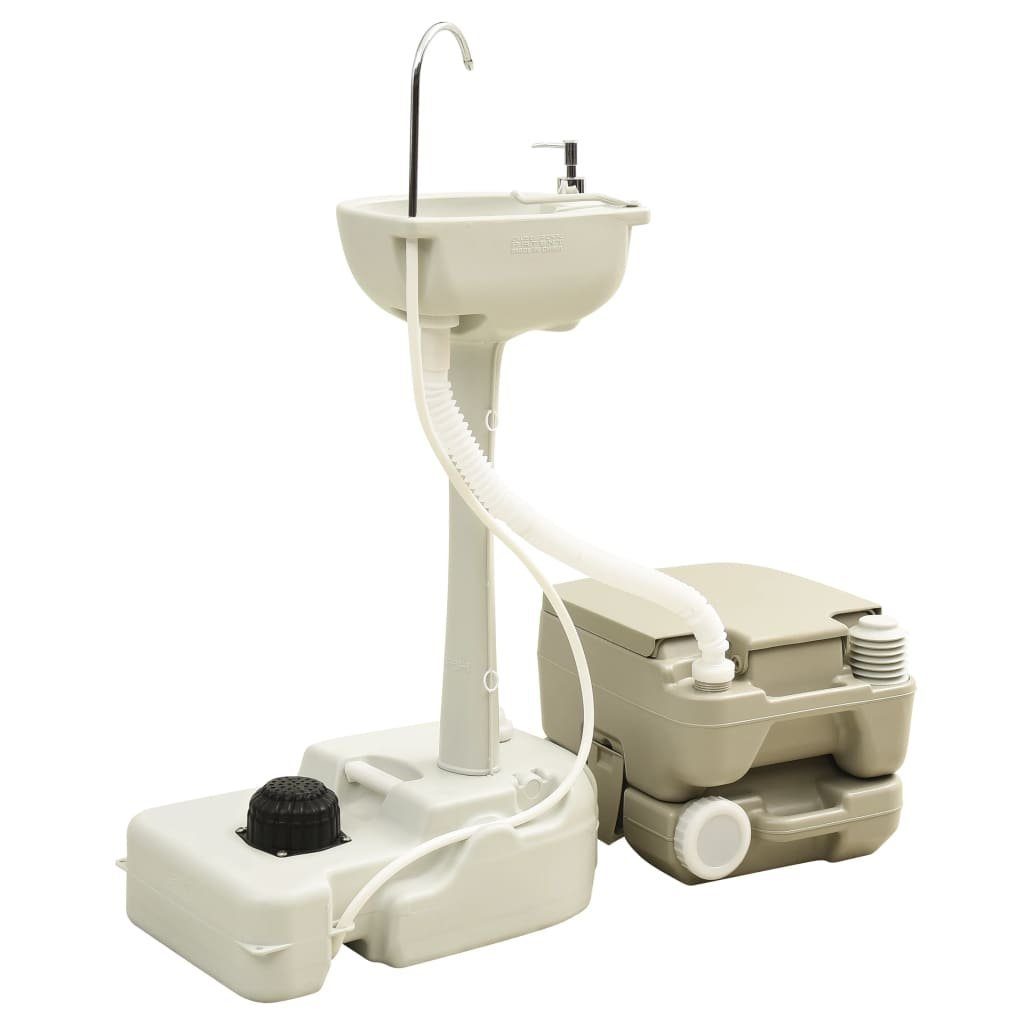 vidaXL Campingtoilette Campingtoilette 10 10L und Handwaschbecken 20L Set Tragbar Grau