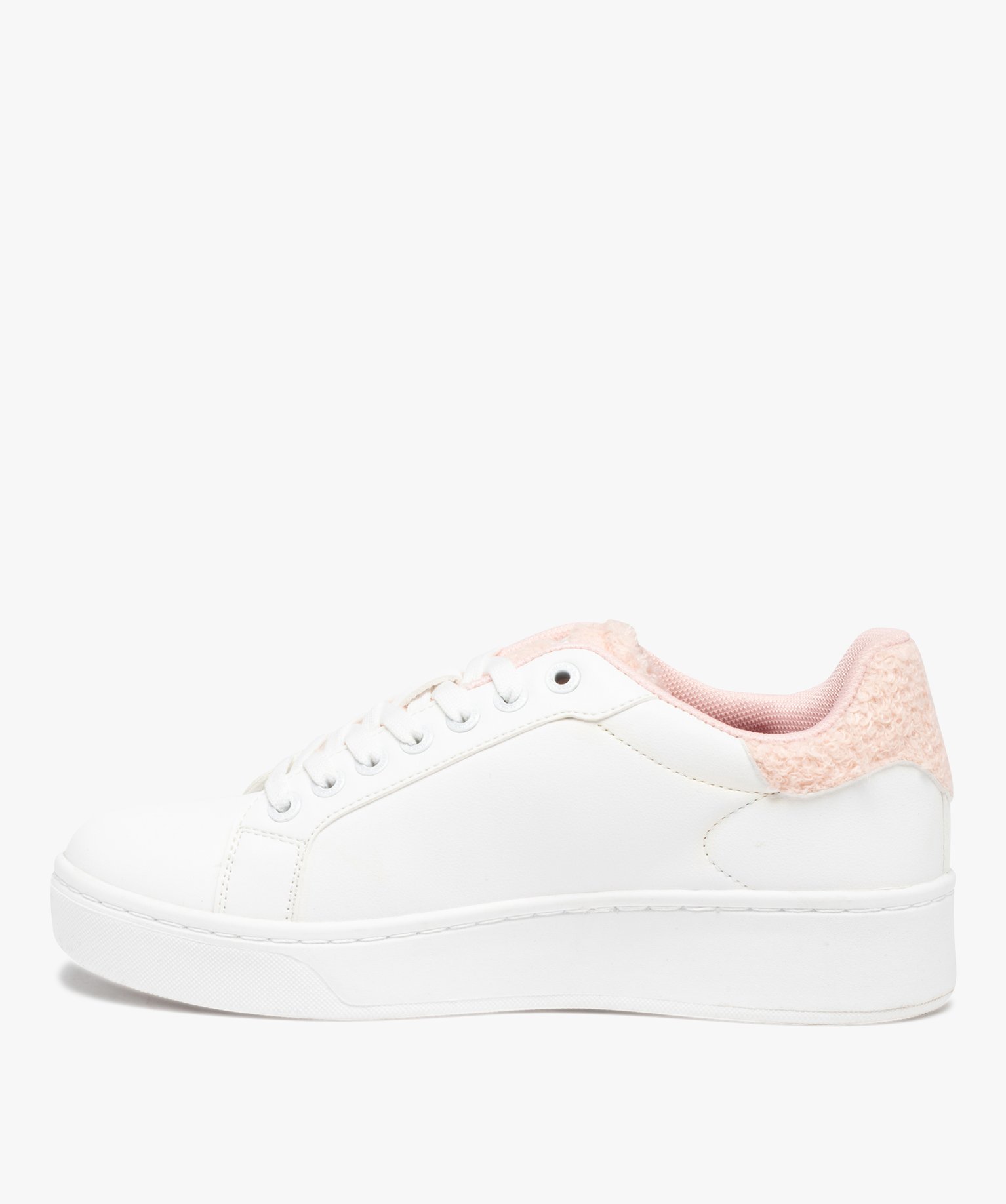 Baskets femme unies avec détails tissu bouclette - Benetton blanc | GEMO