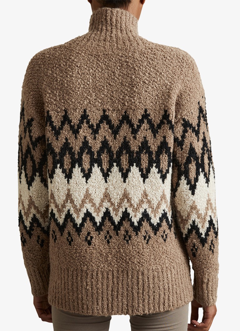 Bobbi Reisepullover aus grob gestricktem Wollmischgewebe mit Print