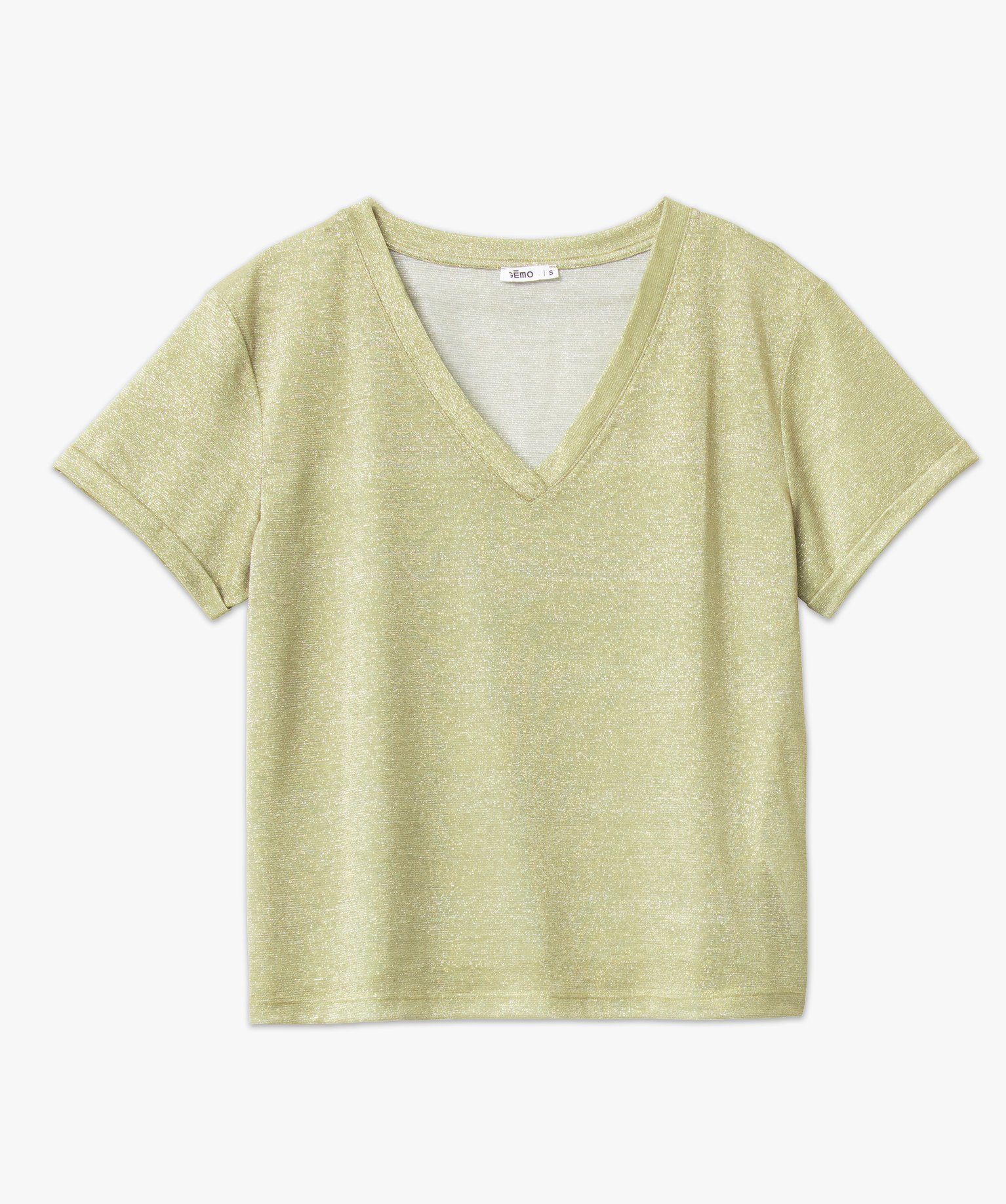 Tee-shirt à manches courtes en maille pailletée femme kaki | GEMO
