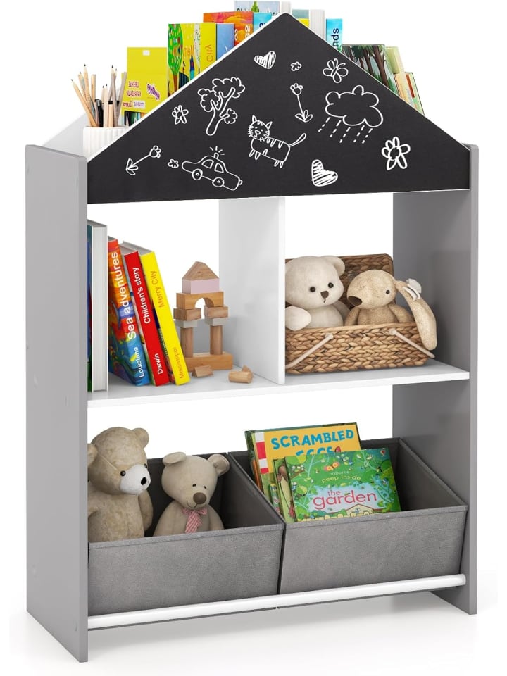 COSTWAY Bücherregal Kinder mit Whiteboard & Tafel 2-in-1 in Grau günstig kaufen onesize