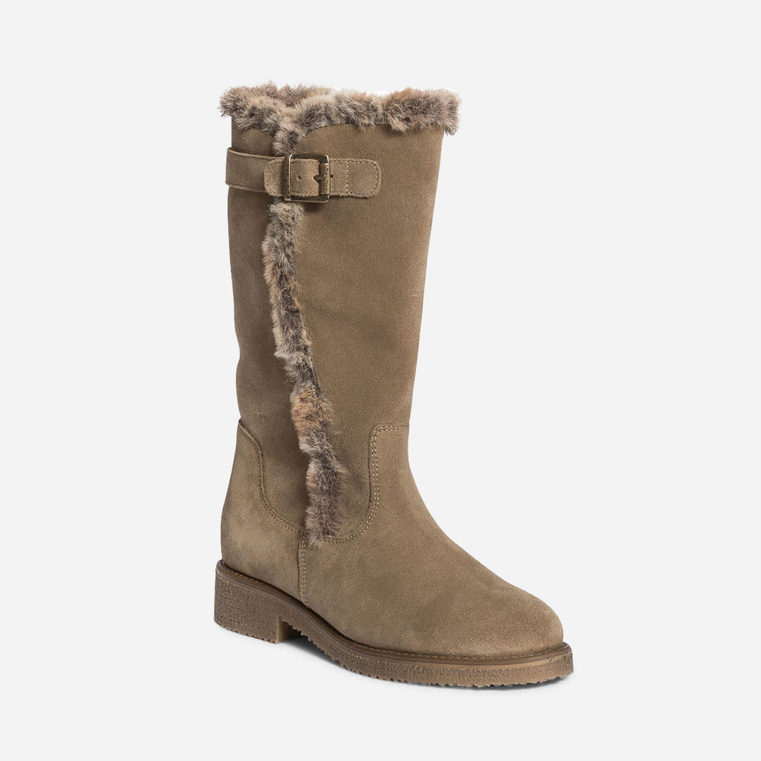 Botte taupe en cuir velours fourré