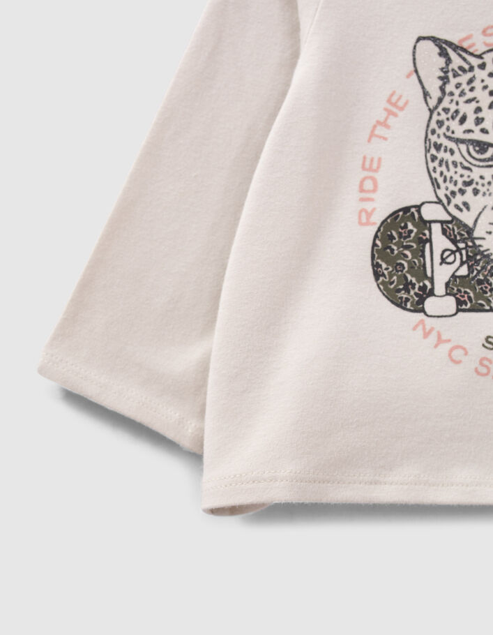 T-shirt beige visuel léopard et skate bébé fille