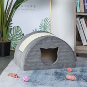 PawHut Katzenhöhle mit Kraztbrett Katzenbett Kratzhaus Katzenhaus Katzenwohnung Sisal Grau 48,5 x 30 x 30 cm