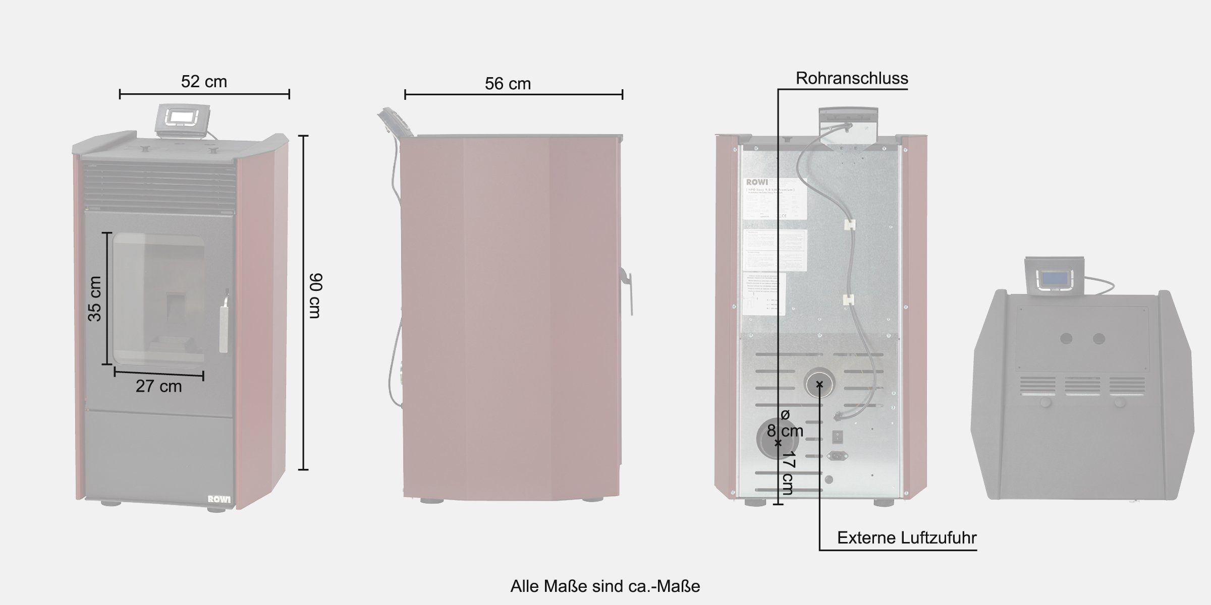 ROWI Pelletofen HPO 9,0 Easy Premium, 8,1 kW, Zeitbrand, 55-90 W, 230 V