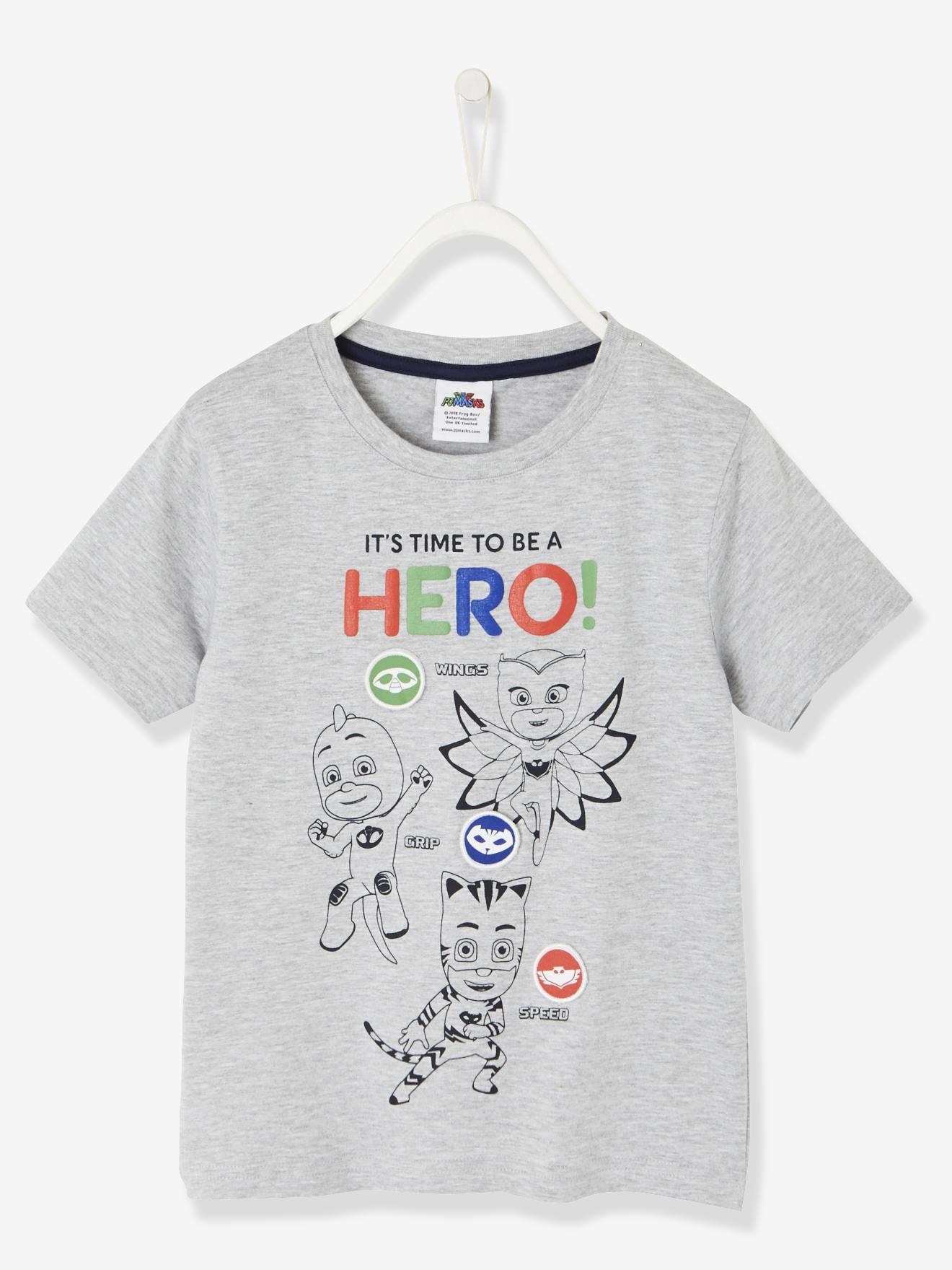 T-shirt Pyjamasques® avec badges amovibles gris chine
