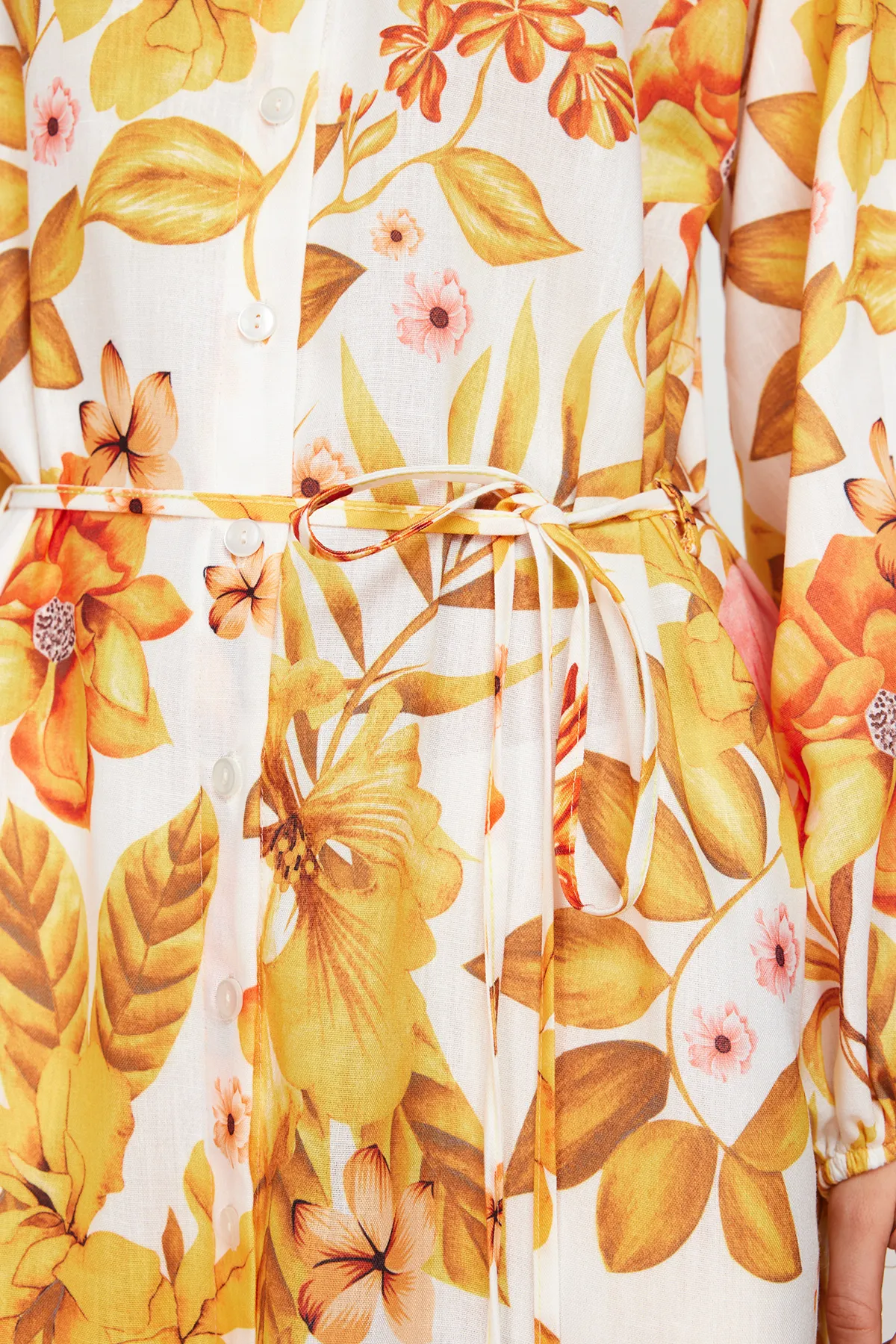 Trendyol Modest  Ecrufarbenes, gewebtes Hemdblusenkleid in Leinenoptik TCTSS24EB00106
