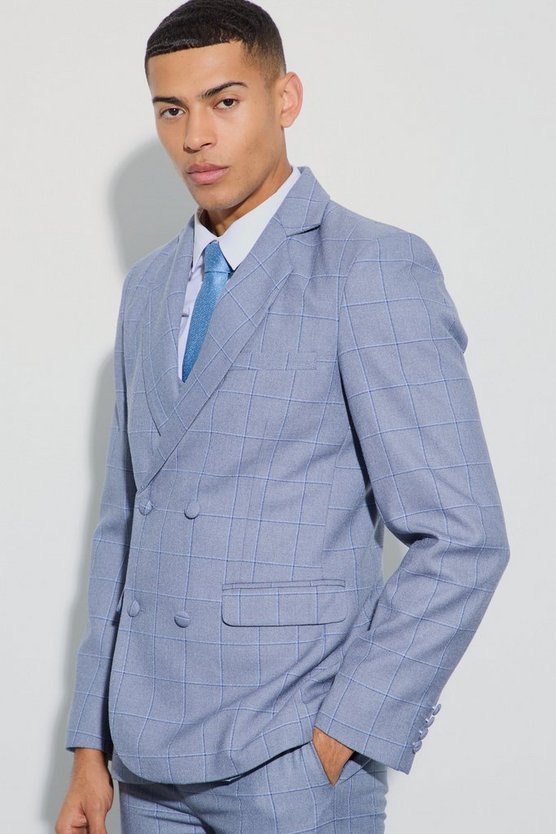 Zweireihiger karierter Slim-Fit Blazer
